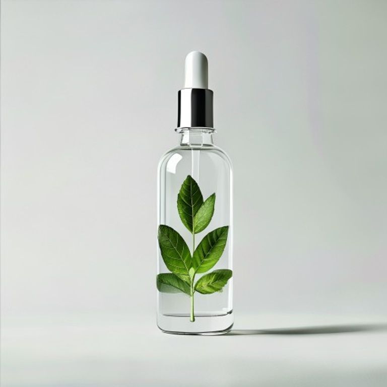 Clean green botanical serum bottle